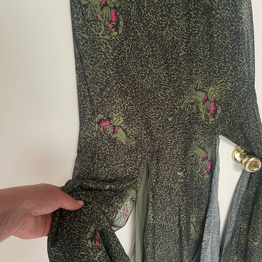 Betsey Johnson Addison Midi Green Leopard Midi Dress L - Picture 6 of 10